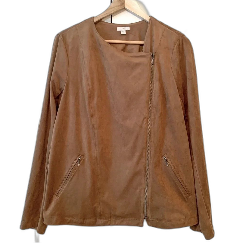 J. Jill Soft Brown Jacket Women's Medium Lagenlook Asymmetric Zip Pockets